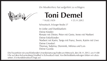 Traueranzeige von Toni Demel von Pegnitz-Zeitung